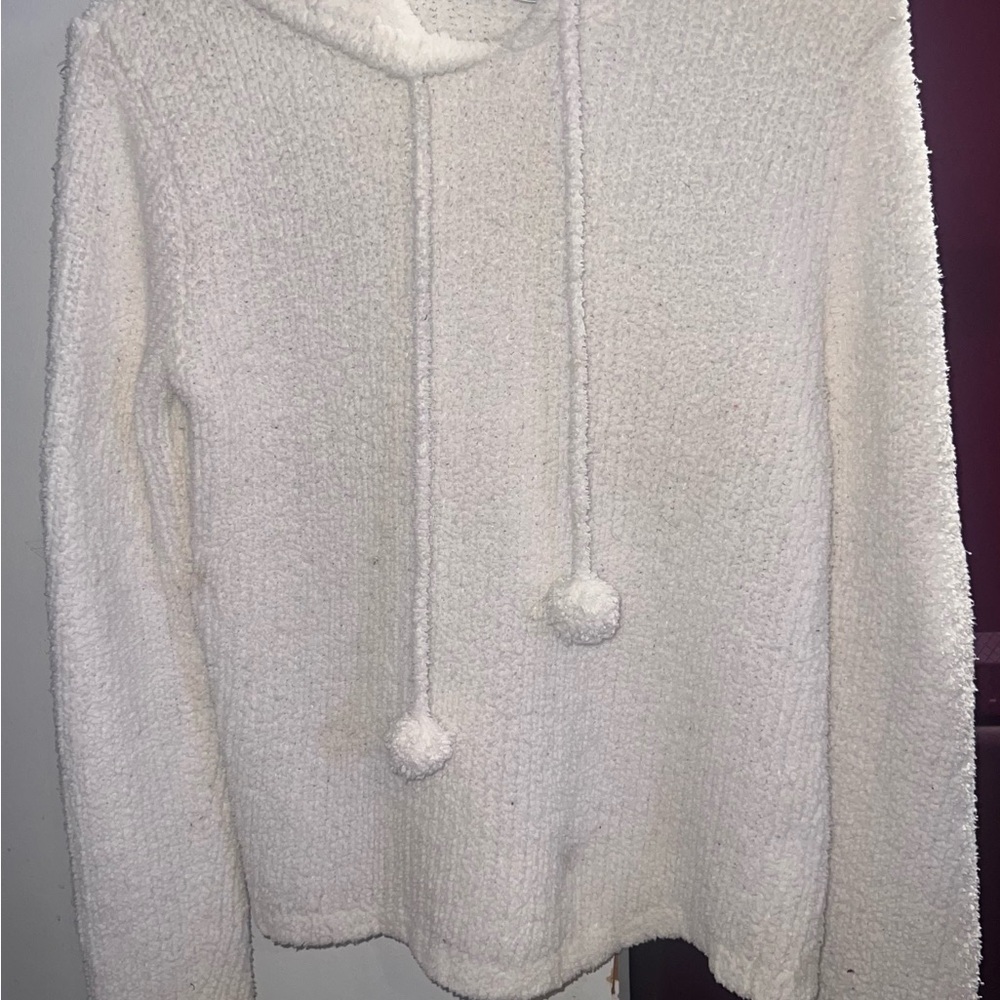 Energie White Cowl Neck Cable-Knit Sweater
